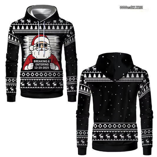Santa Claus Breaking In Hoodie - Trendy Christmas Pullover for Men & Women - Hip-Hop Casual Party Wear