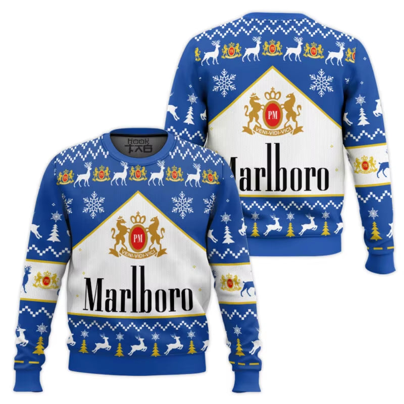 Marlbo Funny Cigarette Ugly Christmas Sweater - Cozy Oversized Pullover for Men & Women, Perfect Holiday Gift 2026!
