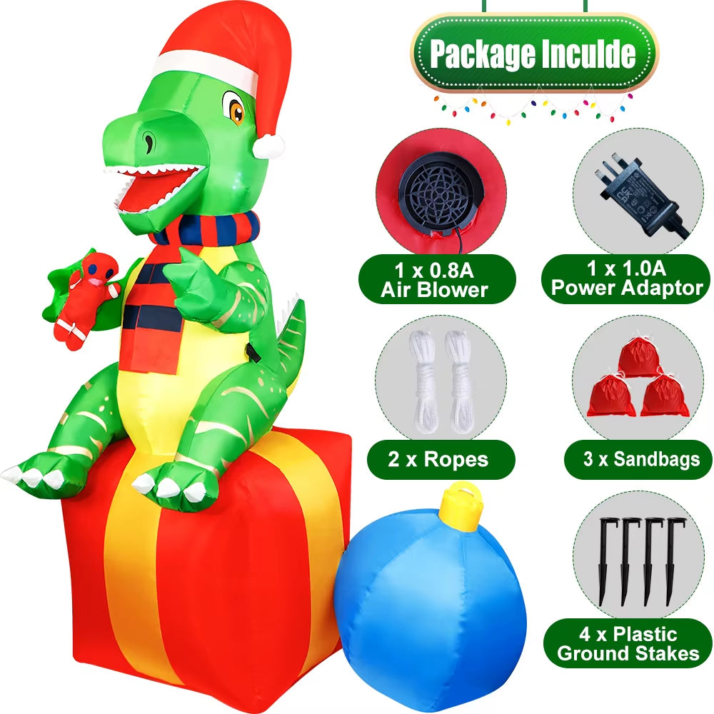 6FT Inflatable Dinosaur Christmas Decoration - Fun Outdoor & Indoor Xmas Blow-Up Yard Decor for Garden & Lawn
