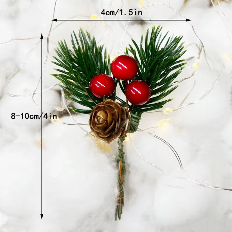 10PCS Festive Christmas Pine Cone & Red Berry Picks - Perfect for DIY Wreaths & Holiday Decorations!