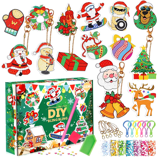 Sparkling Christmas Diamond Painting Keychain Kit - 5D DIY Ornaments for Kids & Family Holiday Decor