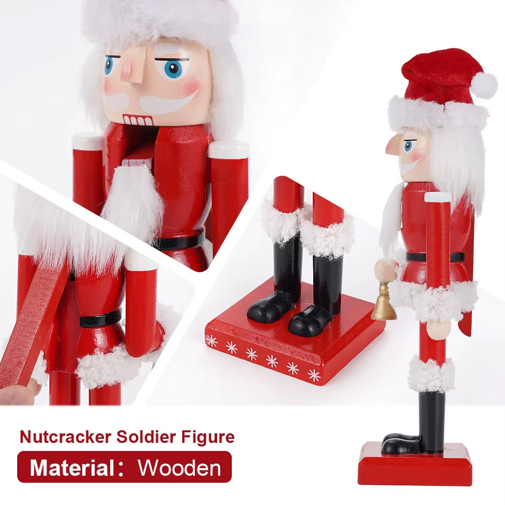 Festive 25CM Santa Claus Nutcracker Puppet - Charming Wooden Statue for Christmas & New Year Decor