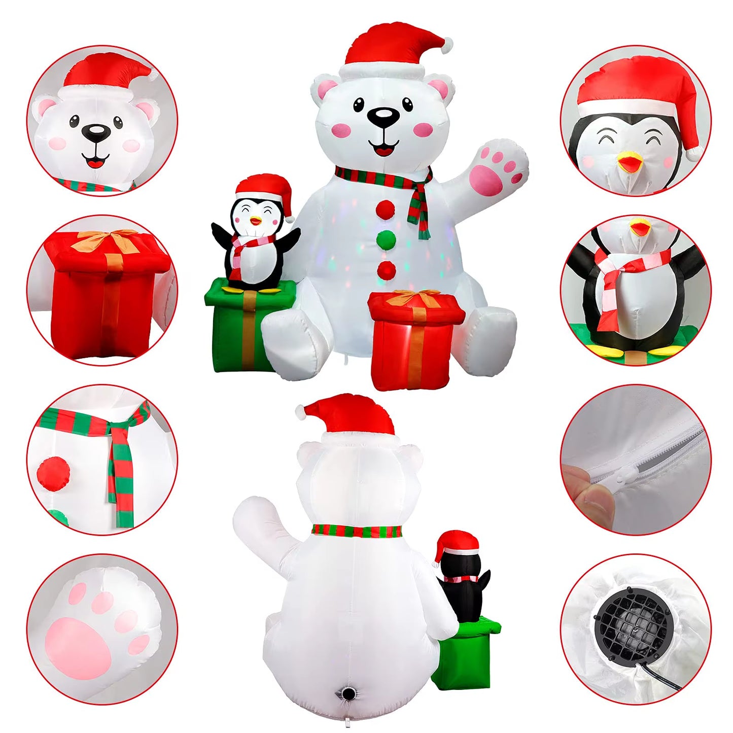 6FT Inflatable Polar Bear & Penguin with LED Lights - Perfect Holiday Yard Decoration for Christmas Parties!