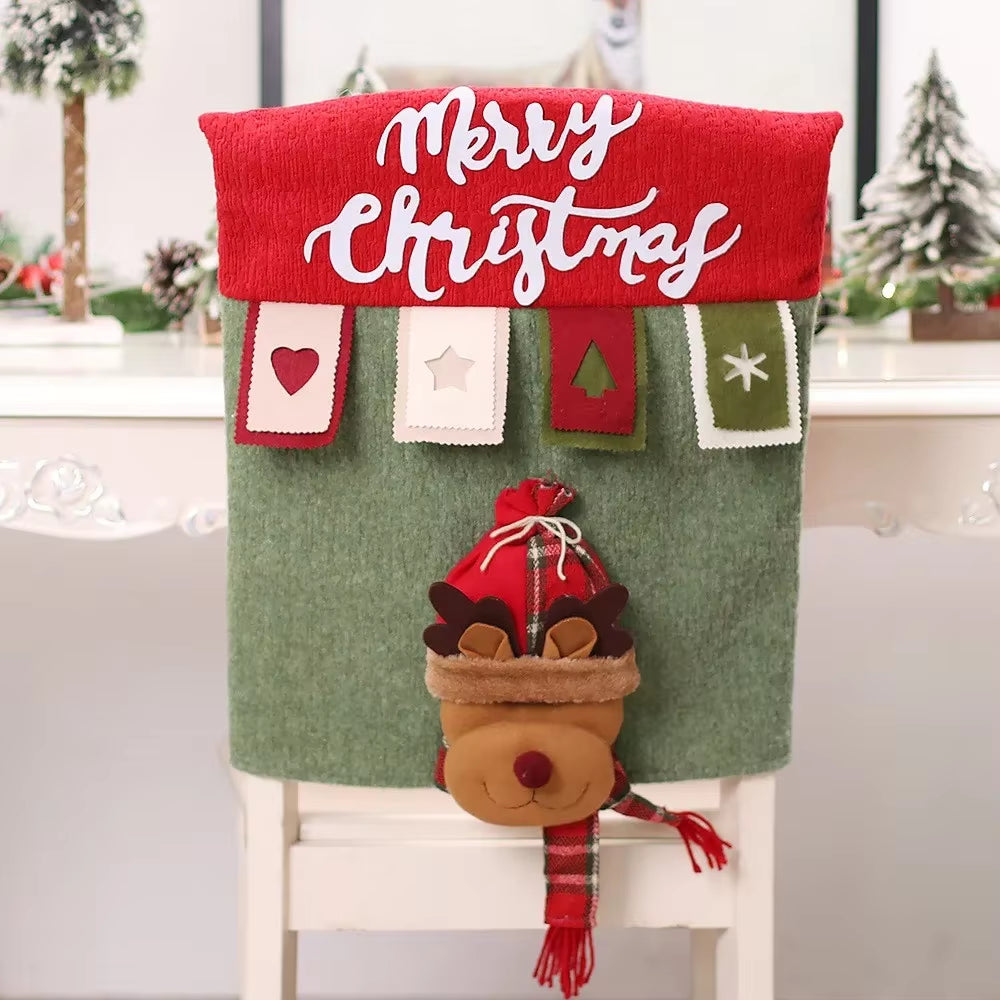 Festive 3D Santa Claus & Elk Reusable Christmas Chair Covers - Perfect Holiday Decor for Your Home!