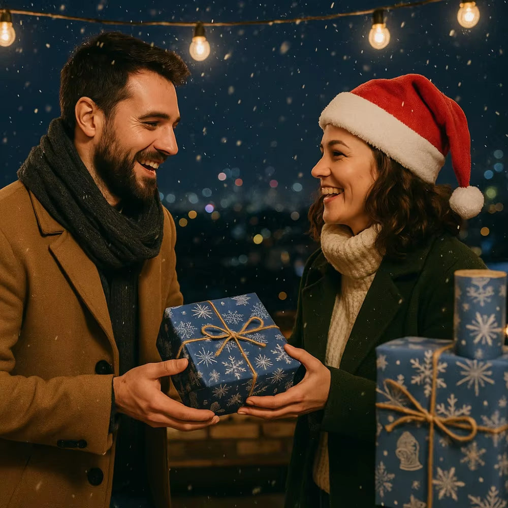 Extra Long Dark Blue Snowflake Wrapping Paper - Double-Sided Winter Design for Stunning Gift Presentation