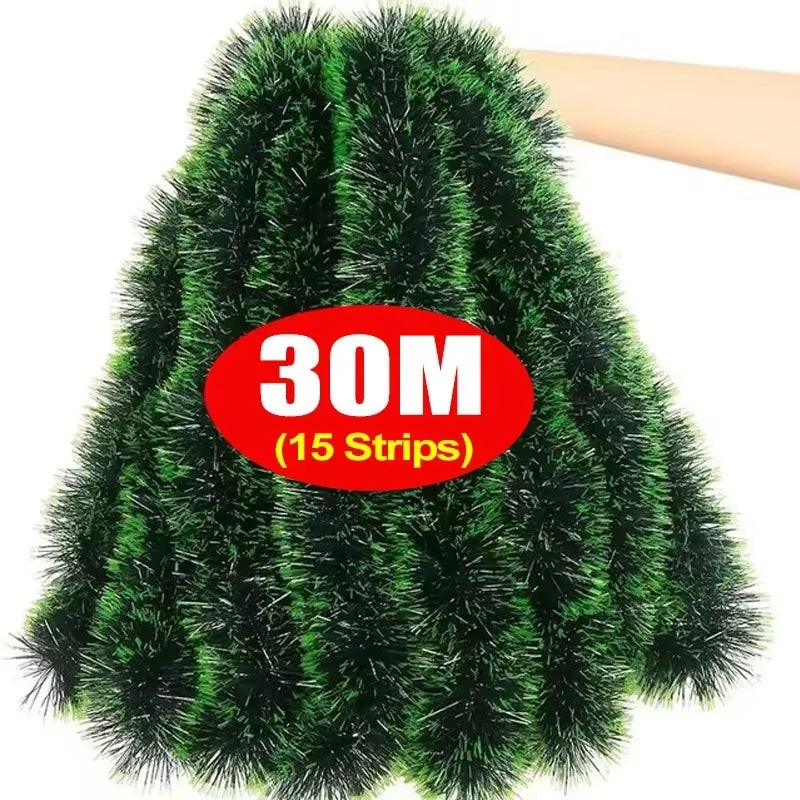 Festive Green Tinsel Ribbons Garland - Perfect for Christmas Trees, Wreaths, Weddings, and Holiday Decor