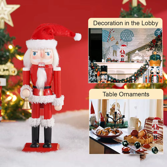 Festive 25CM Santa Claus Nutcracker Puppet - Charming Wooden Statue for Christmas & New Year Decor