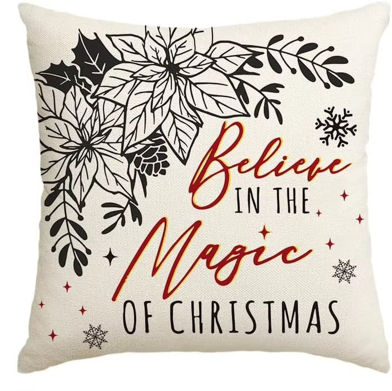 Festive Christmas Tree & Snowflake Throw Pillow Covers - Set of 4 for Cozy Holiday Decor on Sofa & Couch