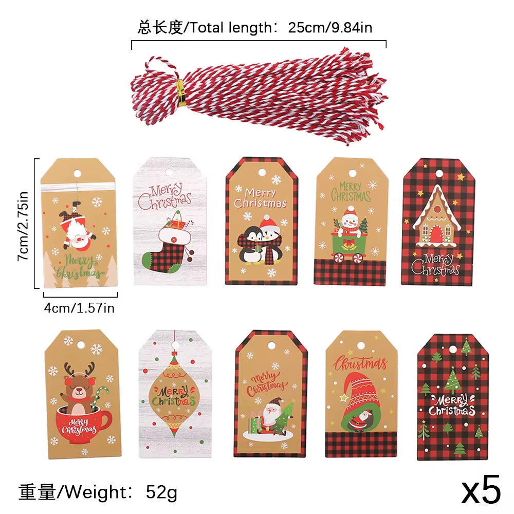 50Pcs Santa Claus Paper Card Christmas Tree Ornaments - Festive Hanging Decorations for Home Decor & DIY Party Supplies