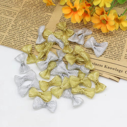 50Pcs Handmade Gold & Silver Ribbon Bows - Perfect for Wedding Invites & Craft Embellishments (15mm-30mm)