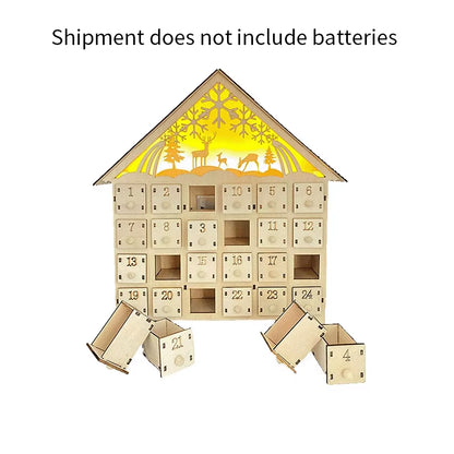 Charming Wooden Christmas Advent Calendar - 24 Empty Drawers in Village House Design for Festive DIY Countdown Decoration
