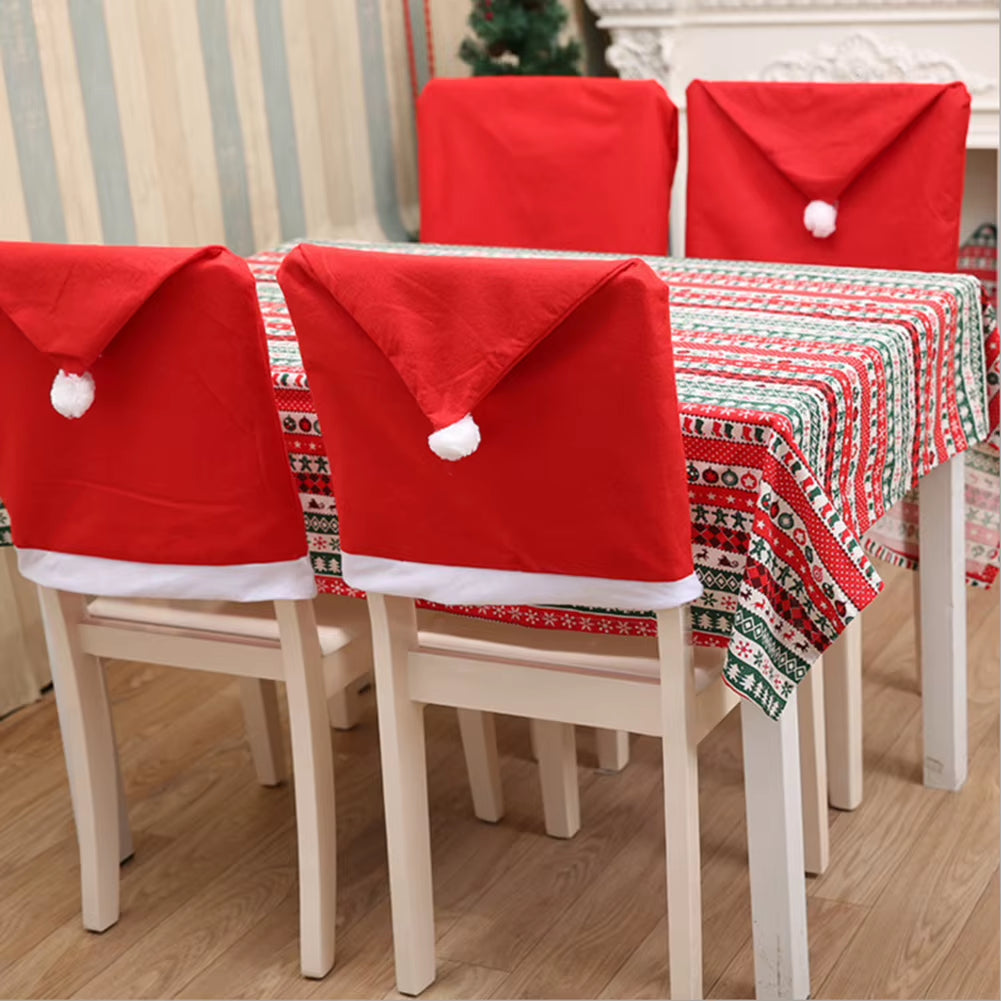 Festive Red Non-Woven Christmas Chair Covers - Perfect for Holiday Dining & Party Decor