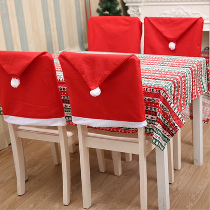 Festive Red Non-Woven Christmas Chair Covers - Perfect for Holiday Dining & Party Decor