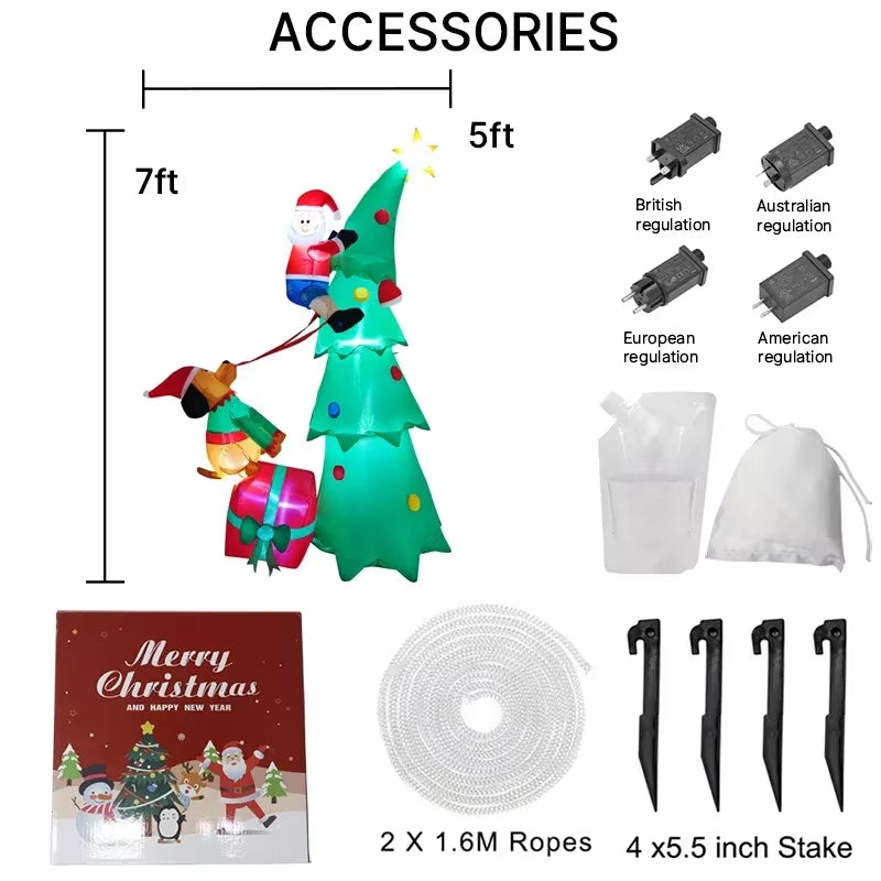 6.8FT Inflatable Santa Claus Climbing Tree with LED Lights - Perfect Christmas Yard Decoration!