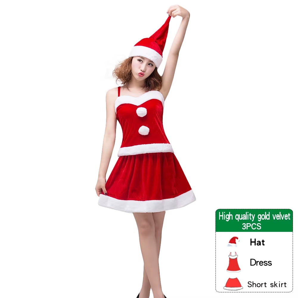 2025 Women's Velvet Christmas Cosplay Costume with Hat - Perfect for Halloween, New Year, and Carnival Parties!