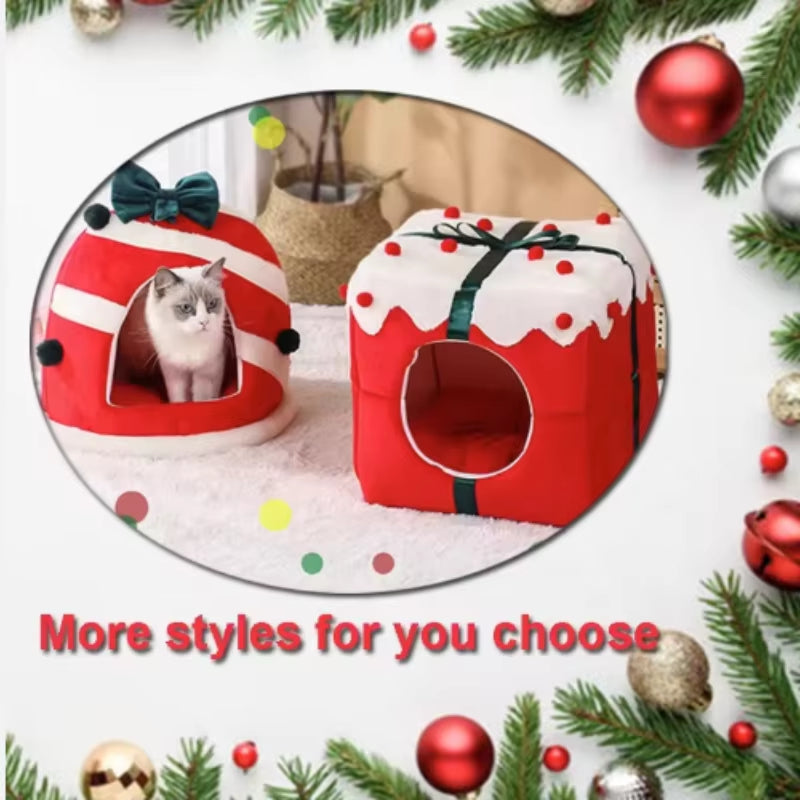 Cozy Winter Wonderland Cat & Dog Bed - Spacious Closed Puppy House for Small Pets - Perfect Holiday Gift!