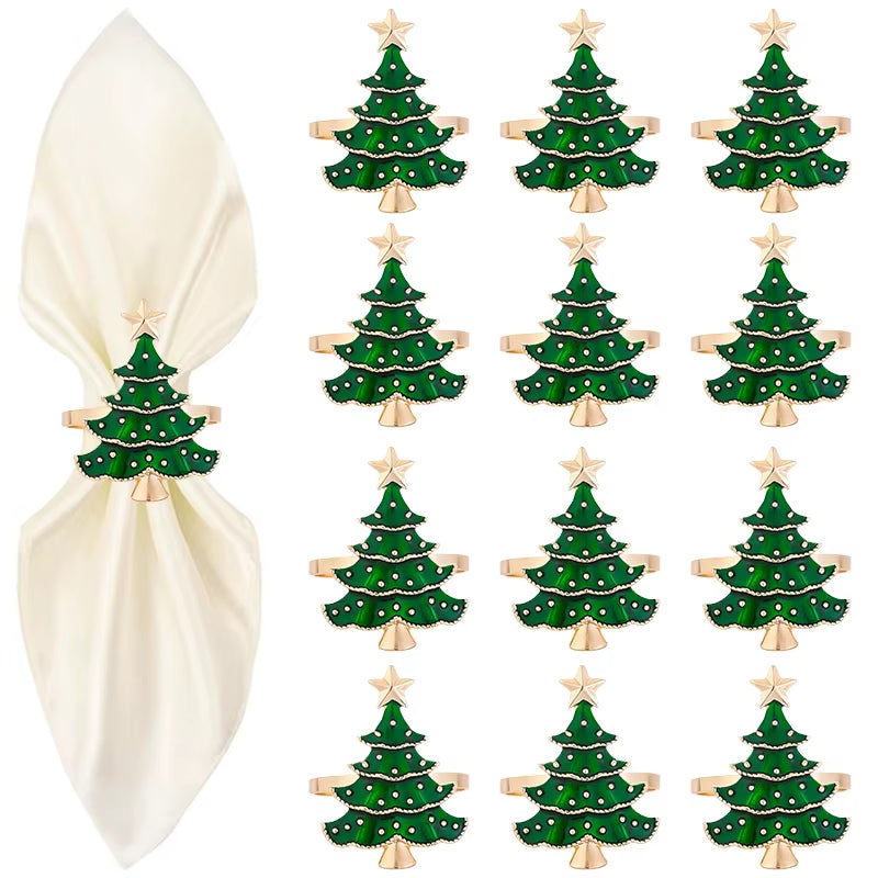 Elegant Christmas Napkin Rings - Set of 1/6 Pcs - Festive Tree Ornaments for Holiday Table Decor & New Year Celebrations