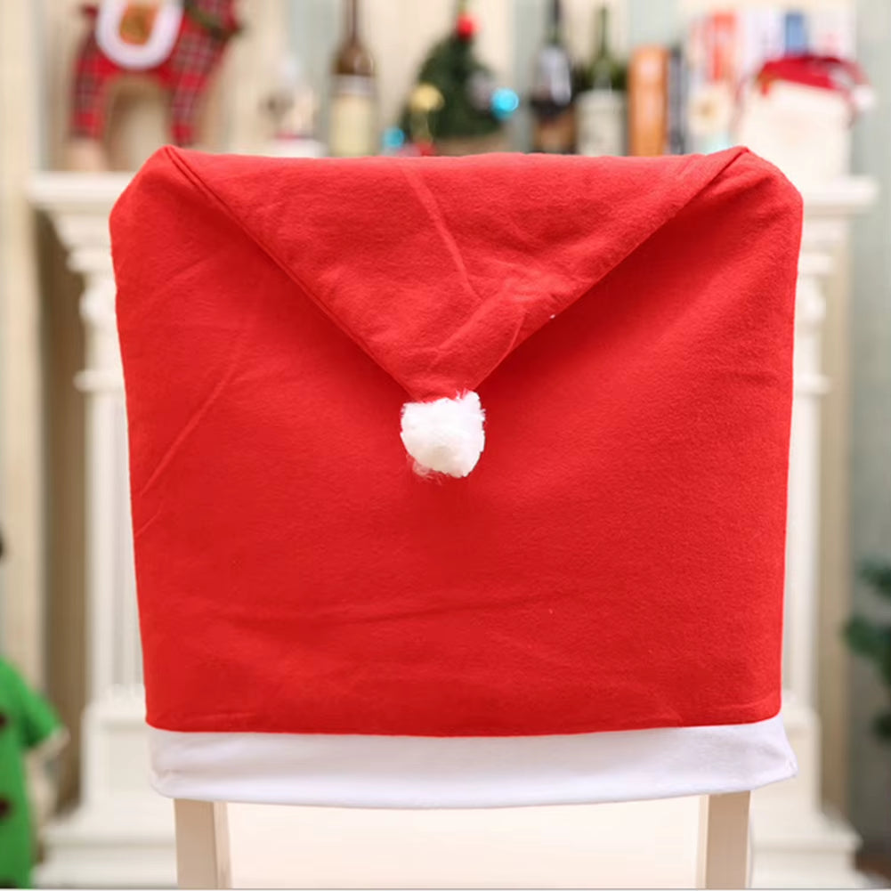 Festive Red Non-Woven Christmas Chair Covers - Perfect for Holiday Dining & Party Decor