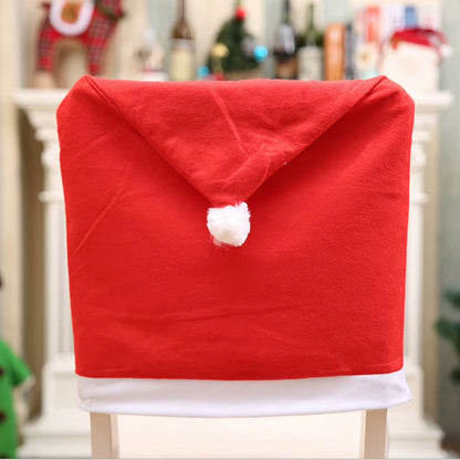 Festive Red Non-Woven Christmas Chair Covers - Perfect for Holiday Dining & Party Decor