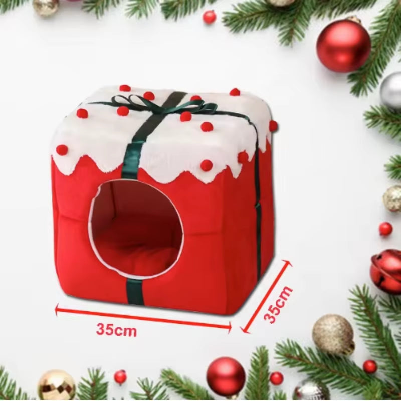 Cozy Winter Wonderland Cat & Dog Bed - Spacious Closed Puppy House for Small Pets - Perfect Holiday Gift!