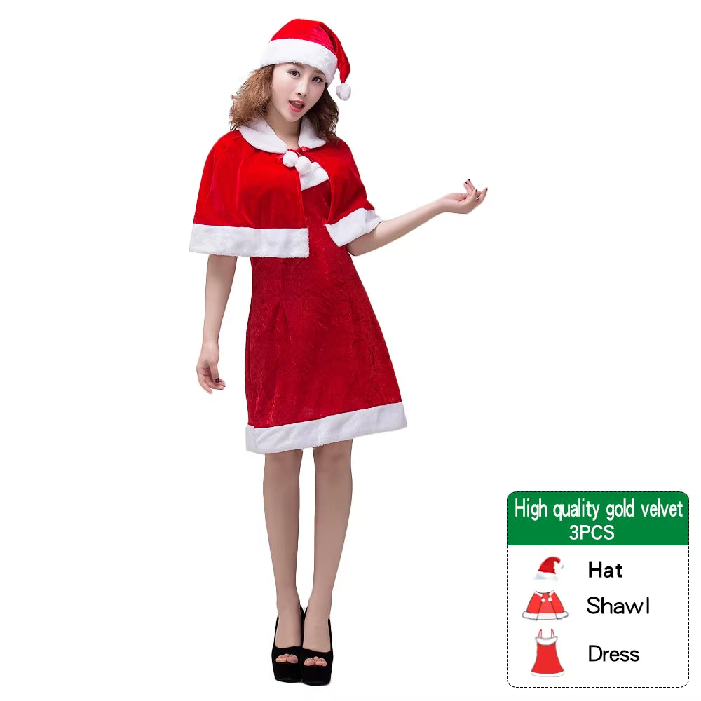 2025 Women's Velvet Christmas Cosplay Costume with Hat - Perfect for Halloween, New Year, and Carnival Parties!