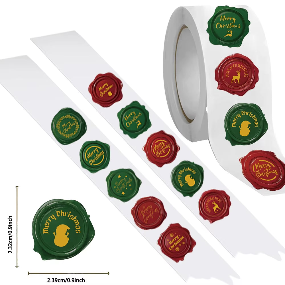 500PCS Festive Christmas Gift Stickers - Self-Adhesive Wax Seal Labels for Holiday Gift Wrapping & Party Decorations