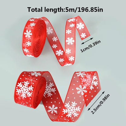 5M Christmas Satin Ribbons with Snowflake Pattern - Perfect for Gift Bows, DIY Crafts, and Holiday Decor