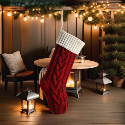 Larger 46CM Classic Green/Red Knitted Christmas Stockings - Perfect for Holiday Decor and Family Celebrations!