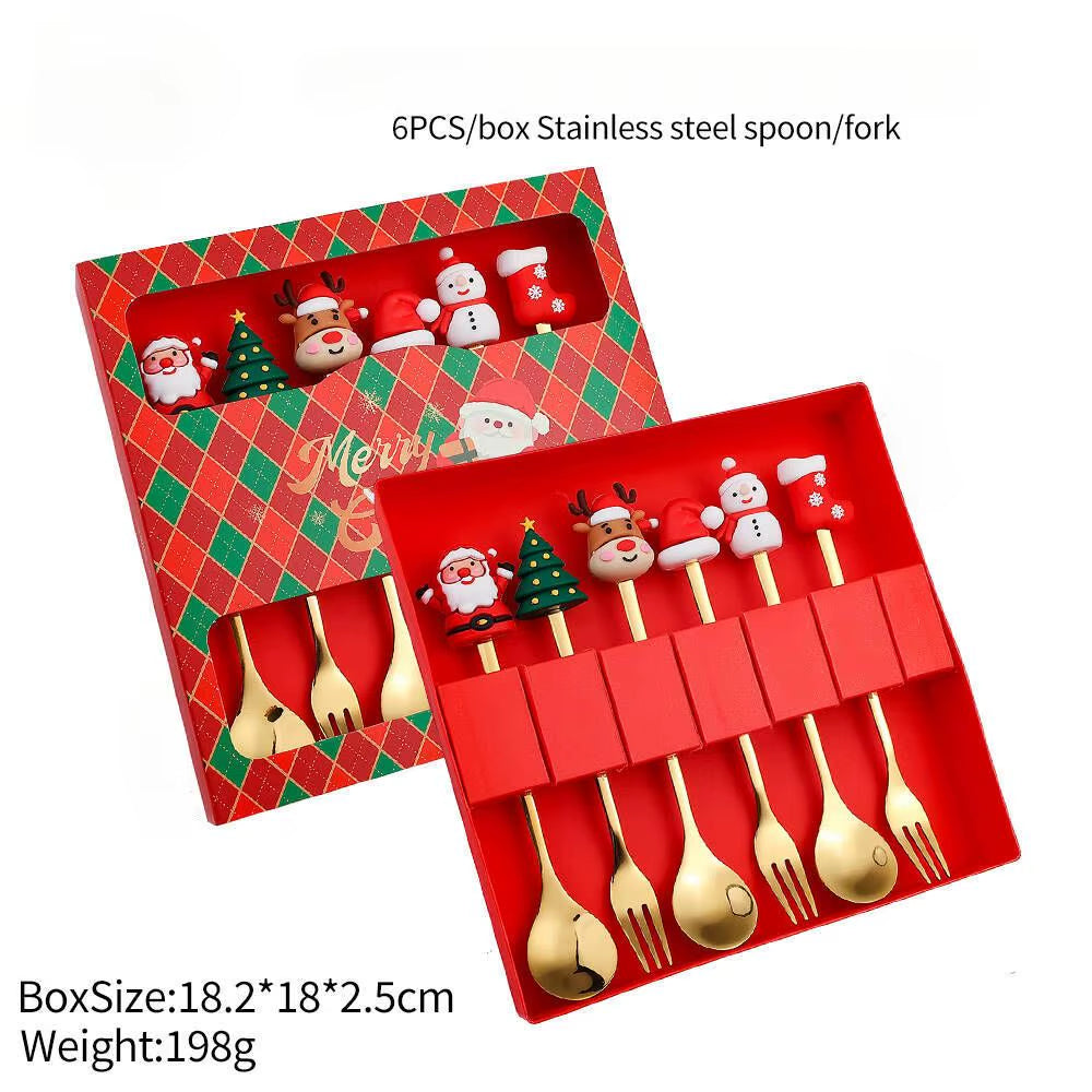 Exquisite Stainless Steel Christmas Spoon and Fork Set - Perfect Tableware for Coffee, Tea, and Desserts (2/4/6 Pieces)