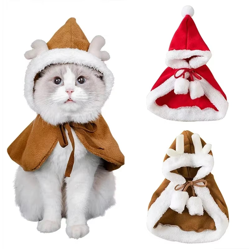 Adorable Santa Cat Costume - Festive Cape & Scarf for Dogs and Cats - Perfect Christmas Dress-Up Prop!