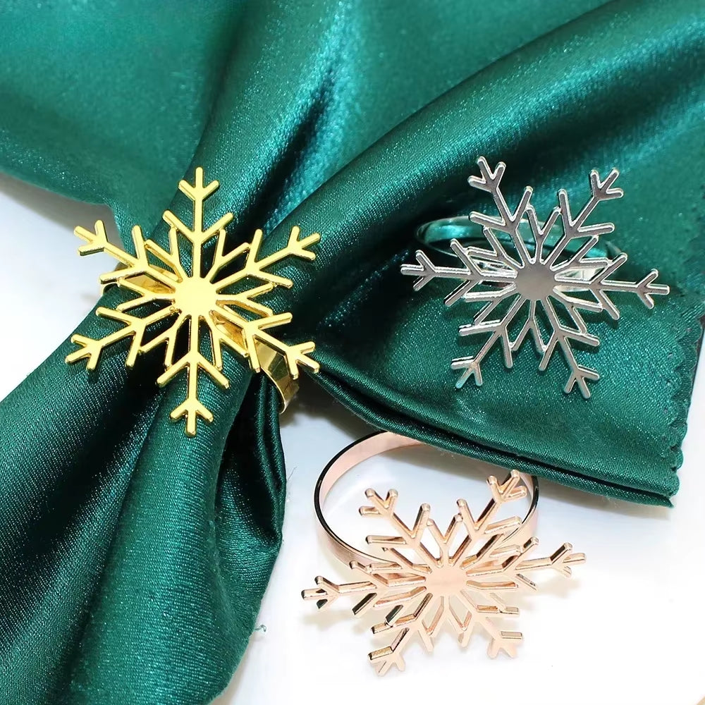 Elegant 6Pc Silver/Gold Snowflake Napkin Rings - Perfect for Christmas, New Year, Weddings, and Holiday Parties!