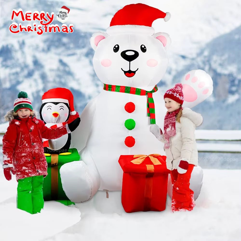 6FT Inflatable Polar Bear & Penguin with LED Lights - Perfect Holiday Yard Decoration for Christmas Parties!
