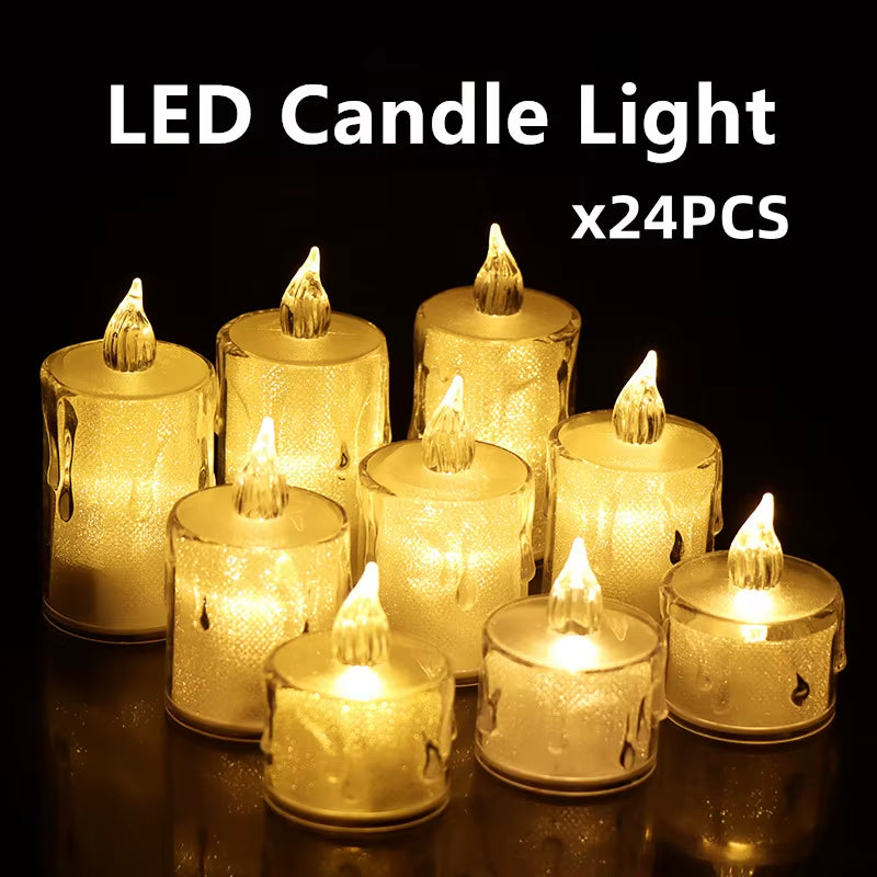 24 Pcs Flameless LED Pillar Candles - Flickering Night Lights for Home, Parties, Ramadan, Weddings & Christmas Decor