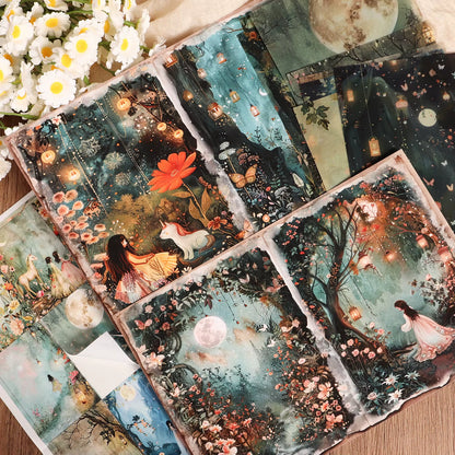 Fantasy Forest DIY Scrapbook Kit: 16 A5 Decorative Papers, 8 Transparent Sulfuric Acid Sheets & 36 Stickers for Creative Arts & Crafts