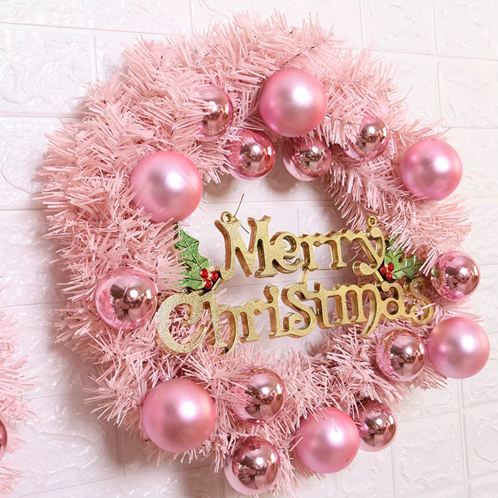 Stunning 30Cm Pink Rose Gold Christmas Wreath - Festive Door & Window Garland Decoration