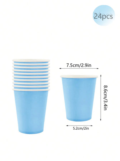 Charming Solid Light Blue Birthday Party Supplies for Super Girls - Disposable Tableware Set with Napkins, Cups, Plates, Tablecloths, and Straws