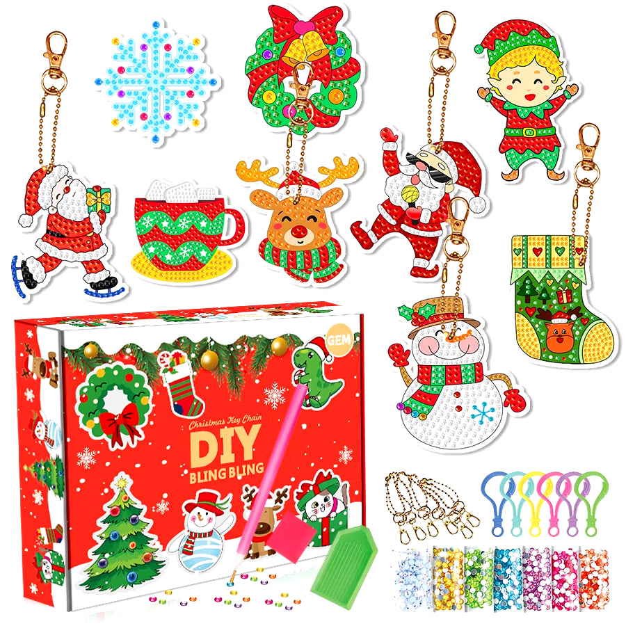 Sparkling Christmas Diamond Painting Keychain Kit - 5D DIY Ornaments for Kids & Family Holiday Decor