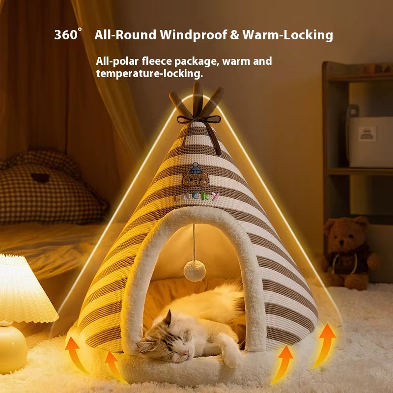 Cozy Knitted Cat Nest - Warm Yurt for Autumn & Winter, Perfect Christmas Pet House