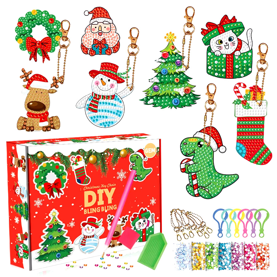 Sparkling Christmas Diamond Painting Keychain Kit - 5D DIY Ornaments for Kids & Family Holiday Decor
