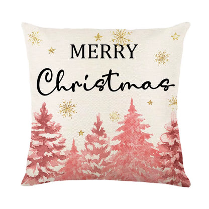 Charming 45Cm Pink Christmas Pillowcase with Santa Claus, Xmas Tree, and Elk - Perfect Holiday Decor for Sofa and Car!