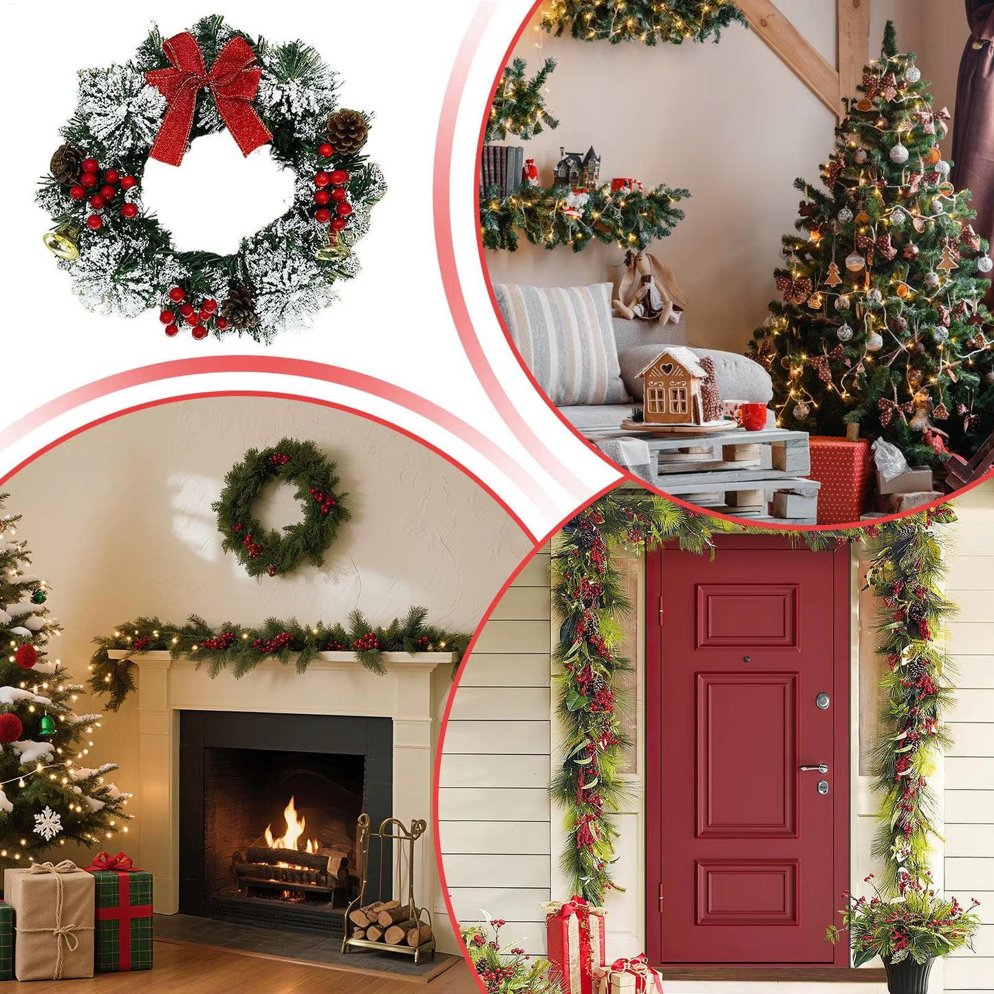 Festive 30Cm Christmas Wreath with Berries, Bow, and Bells - Perfect Holiday Decor for Door, Window, and Wall!