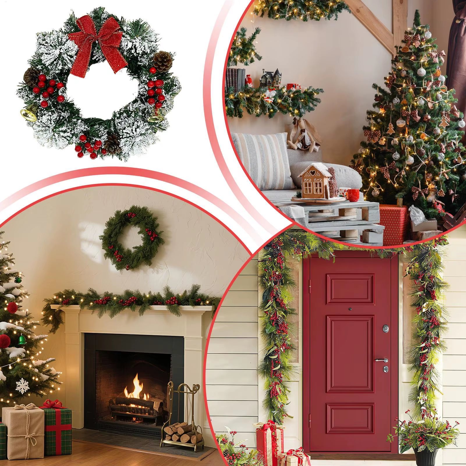 Festive 30Cm Christmas Wreath with Berries, Bow, and Bells - Perfect Holiday Decor for Door, Window, and Wall!