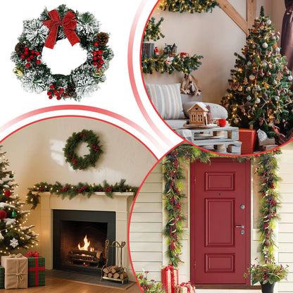 Festive 30Cm Christmas Wreath with Berries, Bow, and Bells - Perfect Holiday Decor for Door, Window, and Wall!