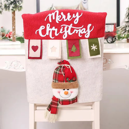 Festive 3D Santa Claus & Elk Reusable Christmas Chair Covers - Perfect Holiday Decor for Your Home!
