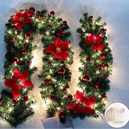 Vibrant 2.7M Christmas Garland Lights - 5 Color Rattan Wreath for Festive Mantels, Fireplaces, Stairs, Walls, and Doors