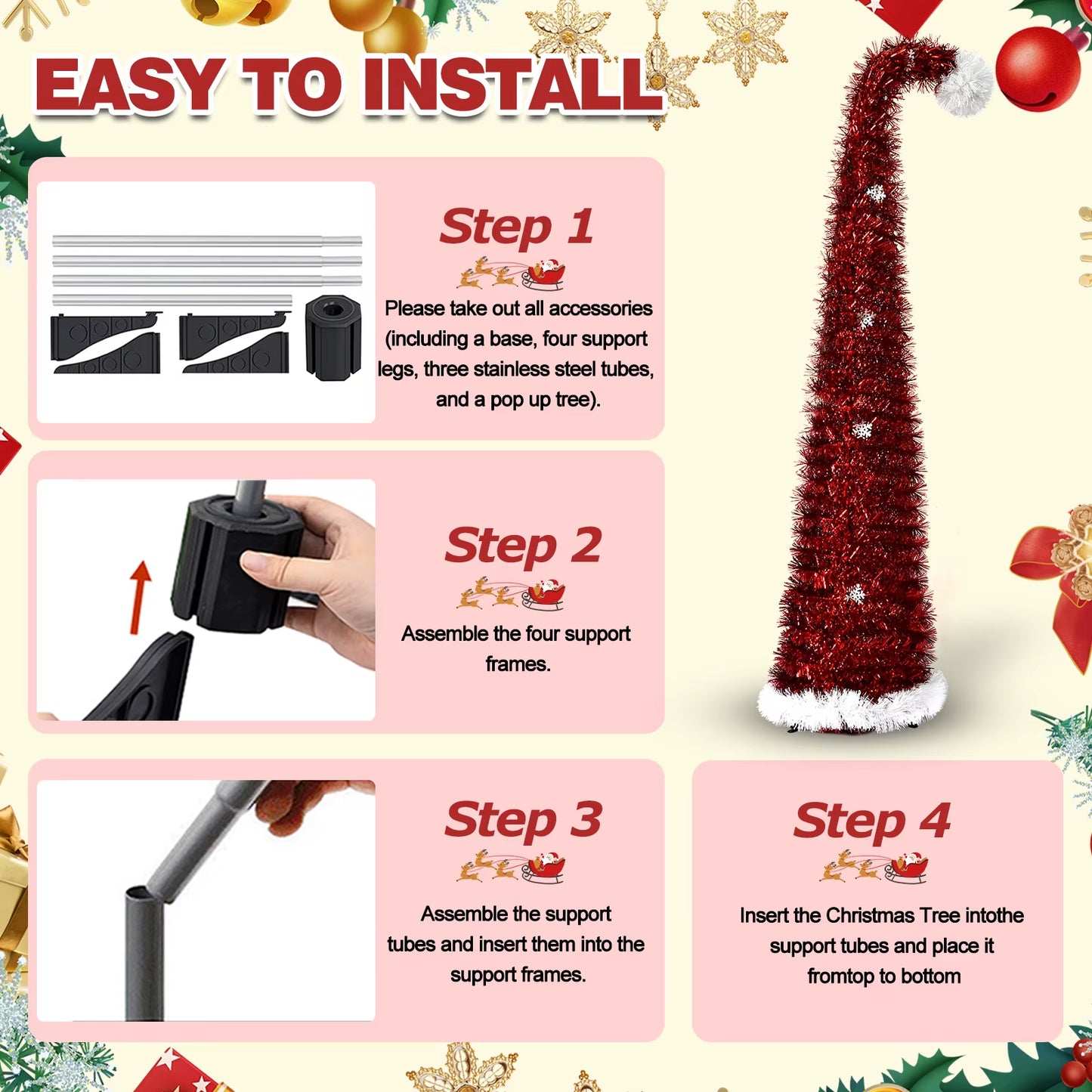 Scalable 1.5m Foldable Christmas Tree with Green Woolen Strips - Perfect Spiral Holiday Decoration!