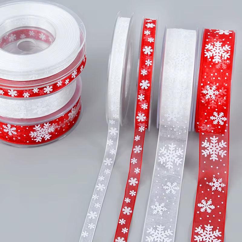 5M Christmas Satin Ribbons with Snowflake Pattern - Perfect for Gift Bows, DIY Crafts, and Holiday Decor