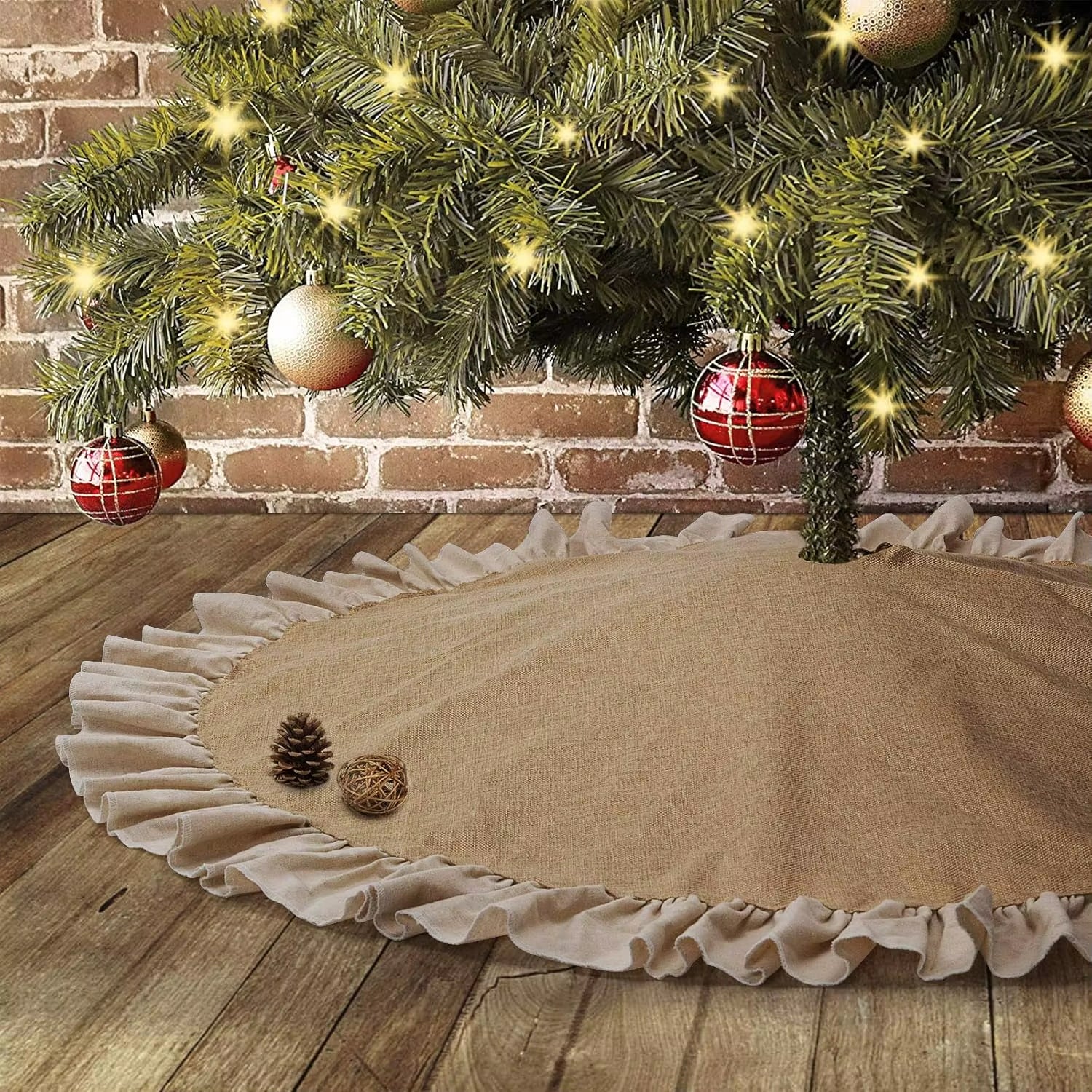 Rustic Burlap Christmas Tree Skirt - 90/120Cm Farmhouse Jute Decor for Fall and Thanksgiving