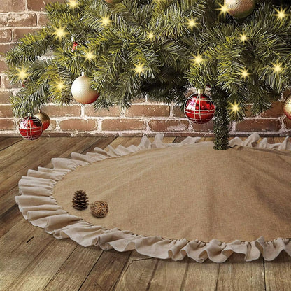 Rustic Burlap Christmas Tree Skirt - 90/120Cm Farmhouse Jute Decor for Fall and Thanksgiving