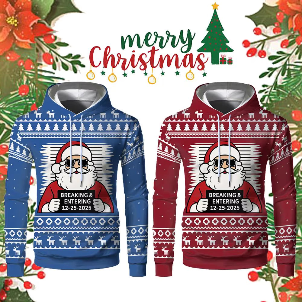 Santa Claus Breaking In Hoodie - Trendy Christmas Pullover for Men & Women - Hip-Hop Casual Party Wear